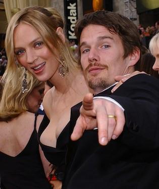 US actor Ethan Hawke (R) and his wife Uma Thurman