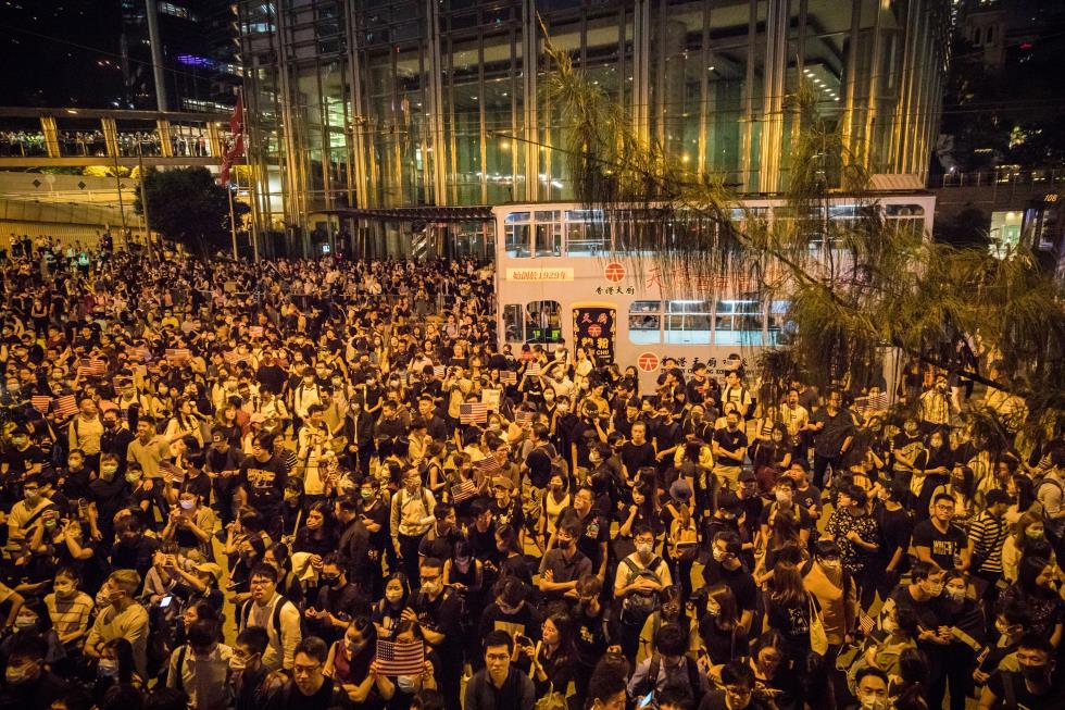 Anti-government protest at Chater Garden in Hong Kong