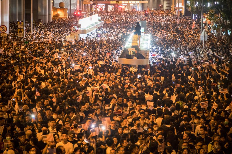 Anti-government protest at Chater Garden in Hong Kong