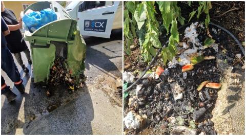 Ανεγκέφαλοι πέταξαν αναμμένα κάρβουνα σε κάδο απορριμμάτων και προκάλεσαν πυρκαγιά στον Πεδουλά (pics)
