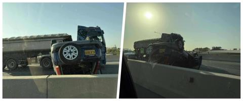 Όχημα αναποδογυρίστηκε μετά από σύγκρουση στον αυτοκινητόδρομο-Έκλεισε η μία λωρίδα (pics)