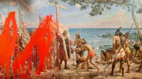 Ακτιβίστριες για το κλίμα πέταξαν κόκκινη μπογιά σε πίνακα 133 ετών του Χριστόφορου Κολόμβου