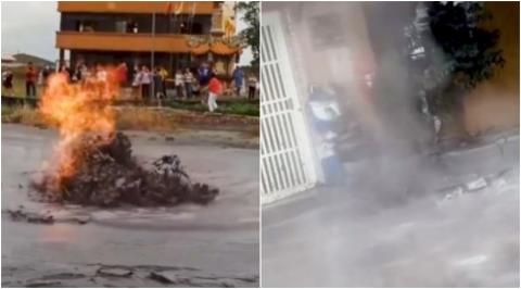 Ηφαίστειο λάσπης εκρήγνυται στη μέση ενός δρόμου στην Ταϊβάν