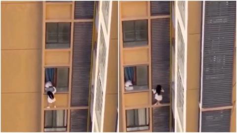 ΒΙΝΤΕΟ: Έσπρωξε την ερωμένη του στο μπαλκόνι για να μην τους πιάσει η σύζυγος-Κρεμόταν από τον 10ο όροφο