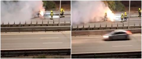 ΒΙΝΤΕΟ: Πυρκαγιά σε εν κινήσει όχημα στον αυτοκινητόδρομο-Δεν τραυματίστηκε ο οδηγός